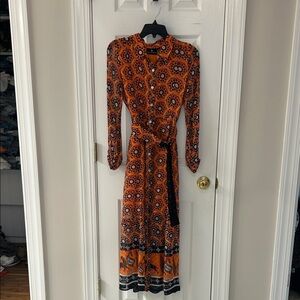Elegant Orange and Black Long Sleeve Dress